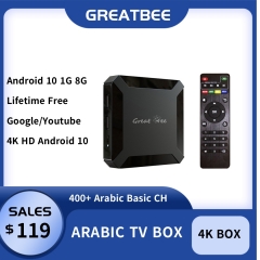Great Bee Arabic TV Box Lifetime Free Android 10 4K Set Top Box