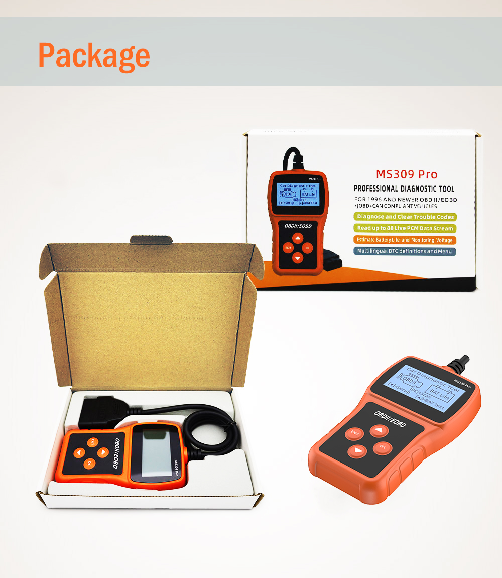 MS309 Pro Auto OBD2 Scanner, Live Data & Battery Tester OBDII Engine ...